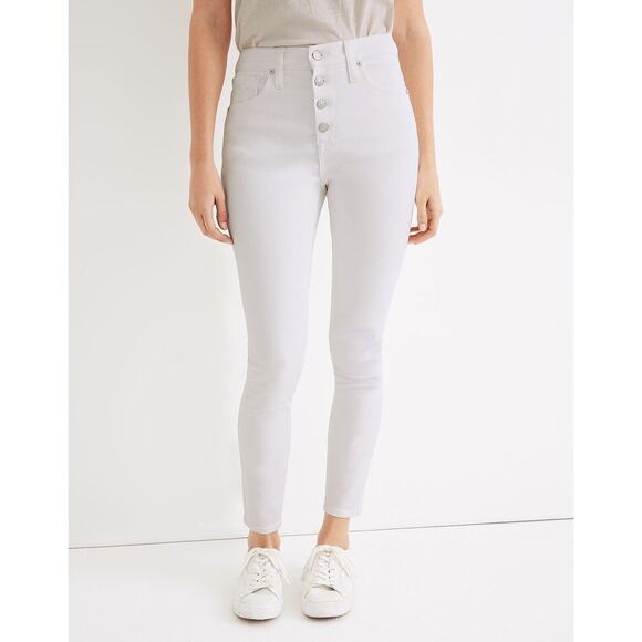 Madewell Curvy High-Rise Skinny Crop Jeans Pure White Button-Front Size 24 NEW - Picture 1 of 15